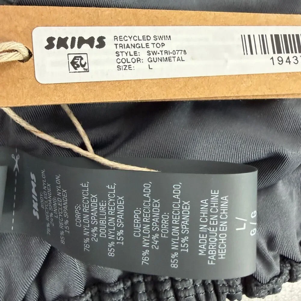 Skims Swim Mid Waist Bottom size Medium Triangle Top size Large Gunmetal